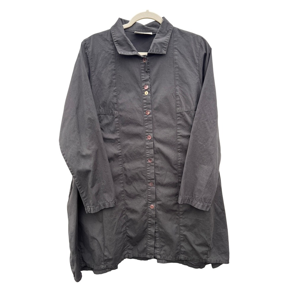 Eleven Stitch Design Women Gray Button Up Long Sleeve‎ Tunic Shirt Size S Lagen
